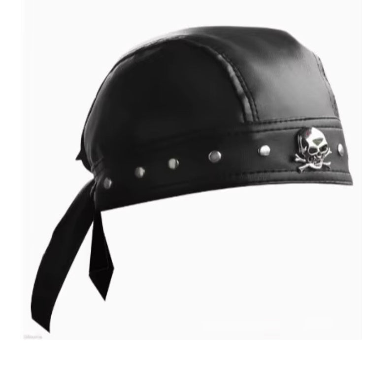 Leather biker cap